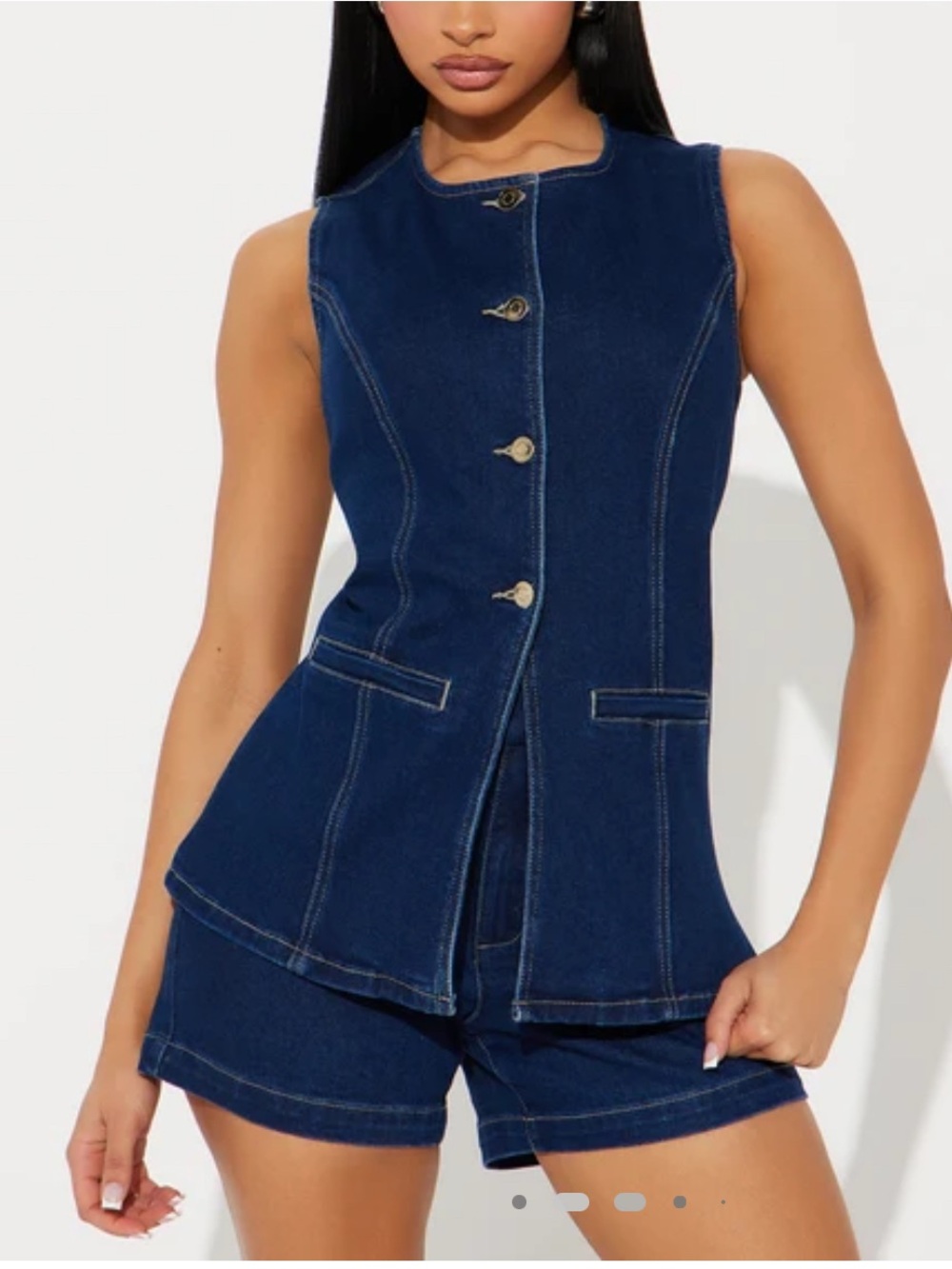 Fashion Nova Caught In A Moment Women's Denim Vest and Shorts Set M